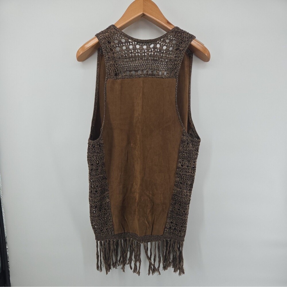 Maurice Women Vest S Brown Fringe Suede Crochet Boho Chic Festival Hippie Artist - Picture 2 of 10